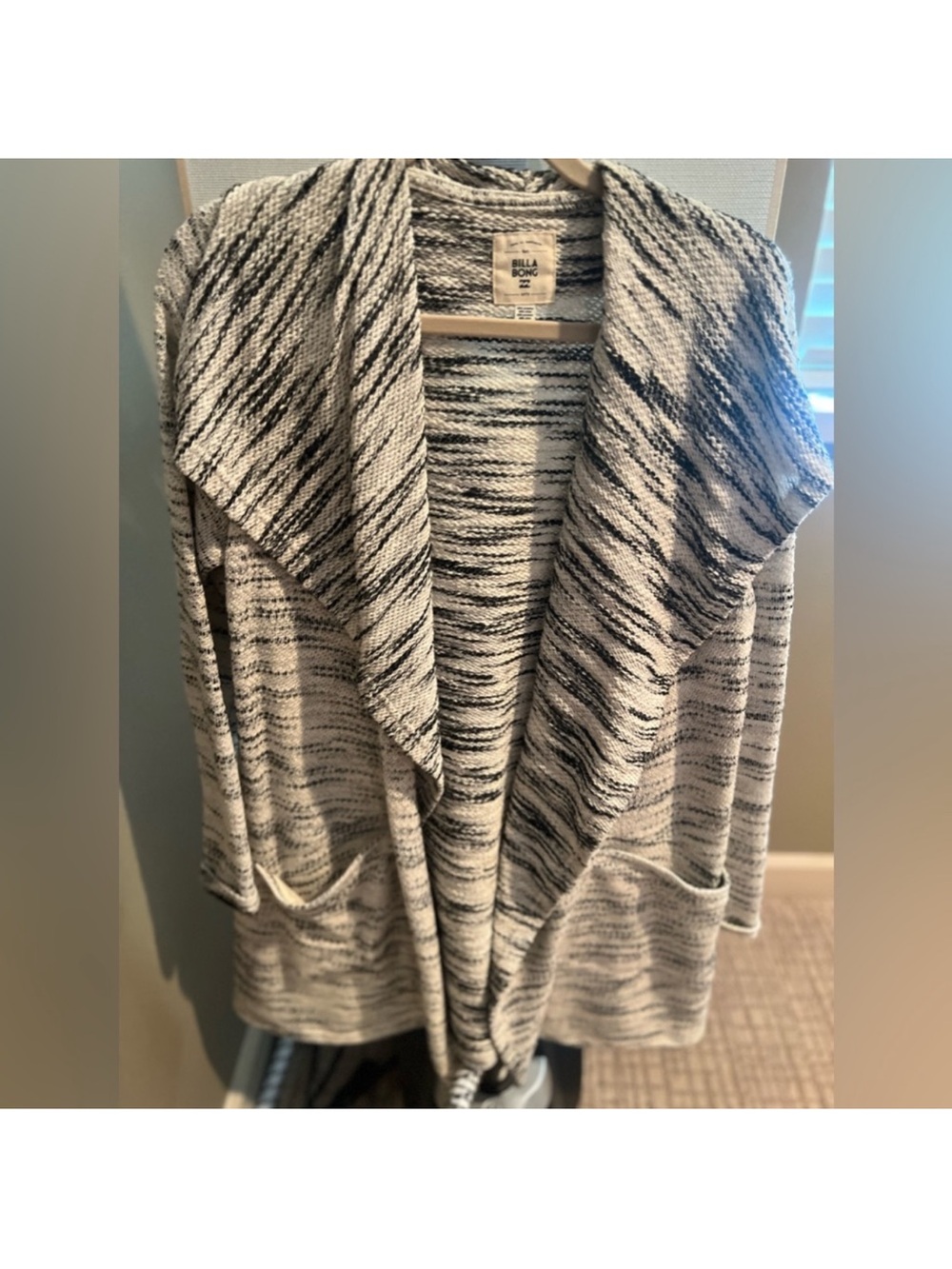 Billabong Open-Front Marled Drape Cardigan - Gray & Black